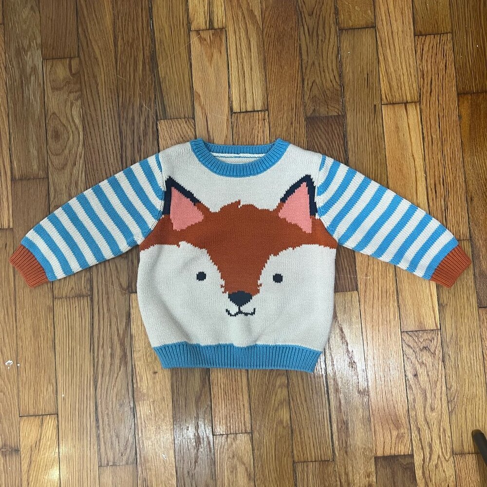 PRE-OWNED - Hatley Girls Ivory Fox Detail Long Sleeve Crew Neck Sweater Size 18